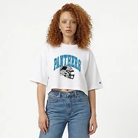 Women's Champion  White Carolina Panthers Boyfriend Cropped T-Shirt