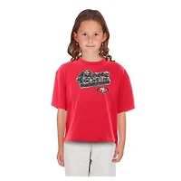 Girls Youth New Era  Scarlet San Francisco 49ers Flip Sequin Boxy T-Shirt