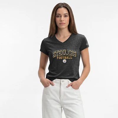 Women's Champion Black Pittsburgh Steelers Triumph Tri-Blend V-Neck T-Shirt