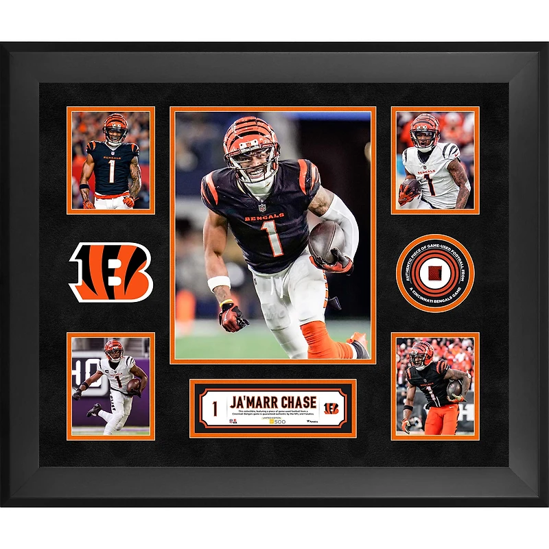 Ja'Marr Chase Cincinnati Bengals Framed 20" x 24" 5-Photo Collage with a Piece of Game-Used Football - Limited Edition of 500