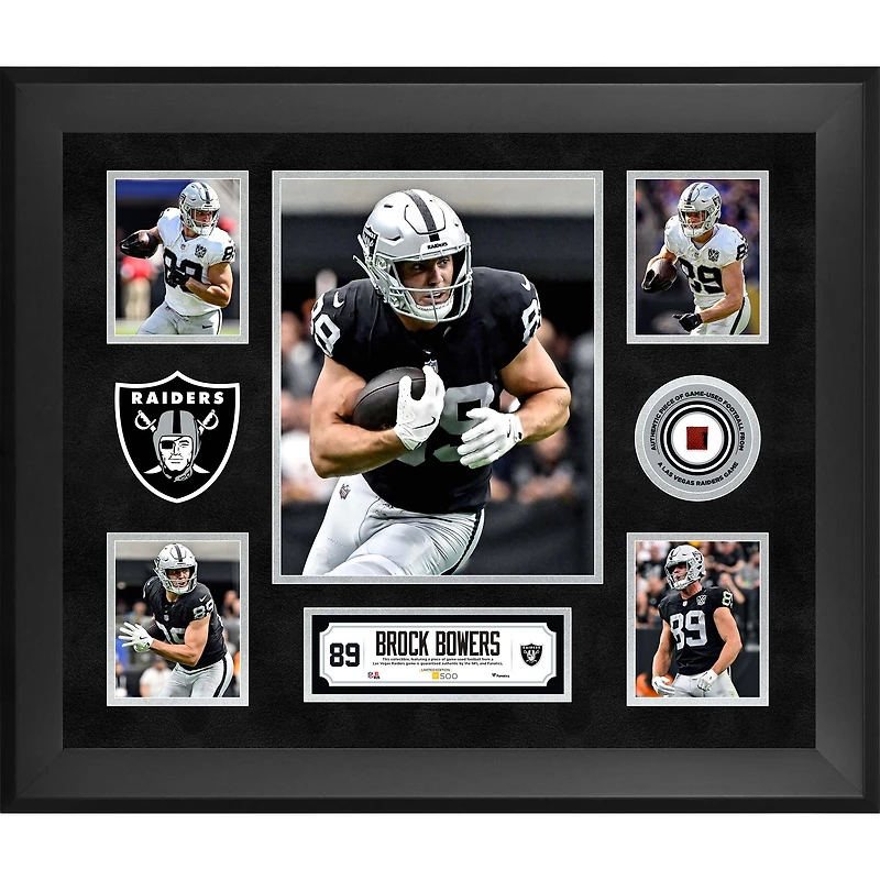 Brock Bowers Las Vegas Raiders Framed 20" x 24" 5-Photo Collage with a Piece of Game-Used Football - Limited Edition of 500