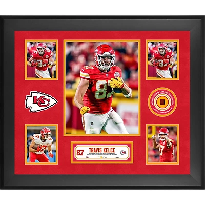 Travis Kelce Kansas City Chiefs Framed 20" x 24" 5-Photo Collage with a Piece of Game-Used Football - Limited Edition of 500