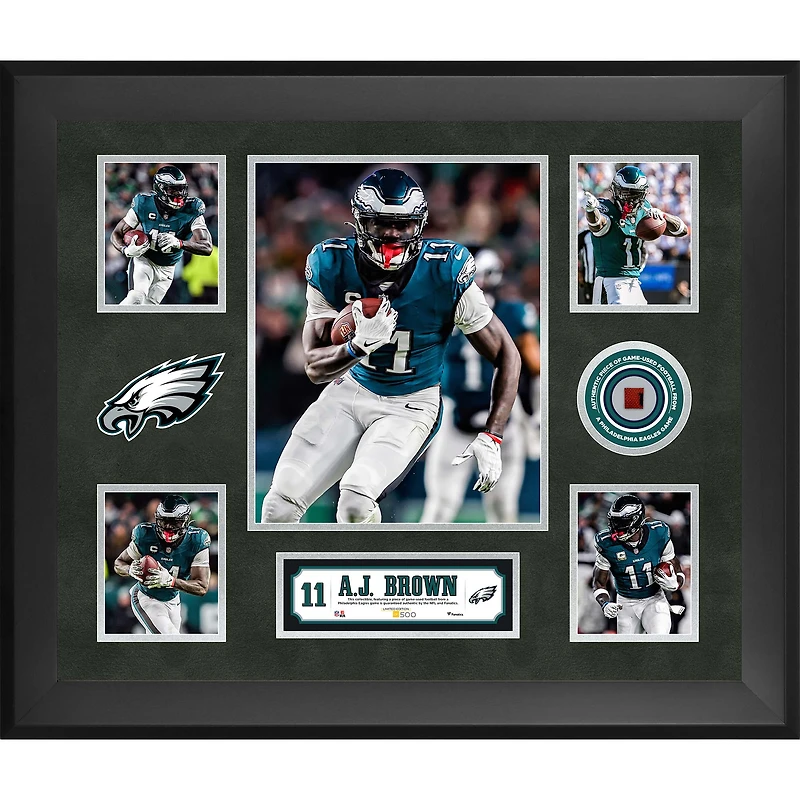 A.J. Brown Philadelphia Eagles Framed 20" x 24" 5-Photo Collage with a Piece of Game-Used Football - Limited Edition of 500