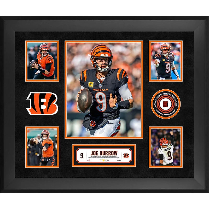 Joe Burrow Cincinnati Bengals Framed 20" x 24" 5-Photo Collage with a Piece of Game-Used Football - Limited Edition of 500