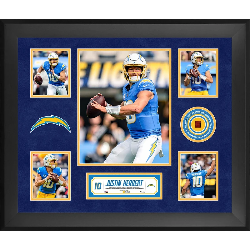 Justin Herbert Los Angeles Chargers Framed 20" x 24" 5-Photo Collage with a Piece of Game-Used Football - Limited Edition of 500