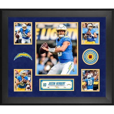 Justin Herbert Los Angeles Chargers Framed 20" x 24" 5-Photo Collage with a Piece of Game-Used Football - Limited Edition of 500