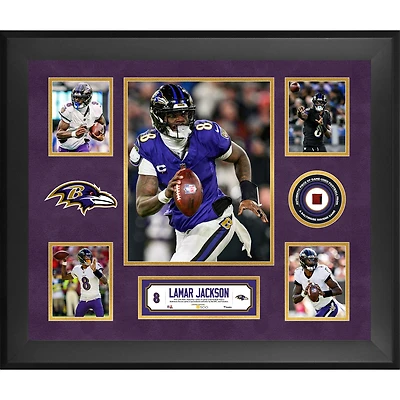 Lamar Jackson Baltimore Ravens Framed 20" x 24" 5-Photo Collage with a Piece of Game-Used Football - Limited Edition of 500