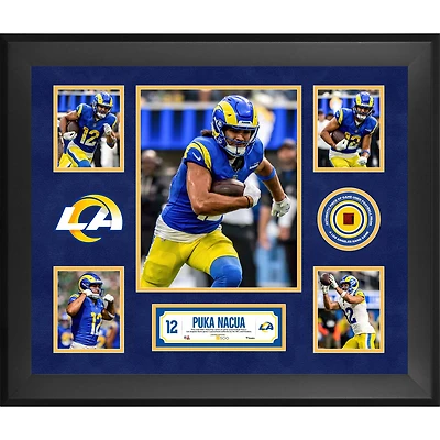 Puka Nacua Los Angeles Rams Framed 20" x 24" 5-Photo Collage with a Piece of Game-Used Football - Limited Edition of 500