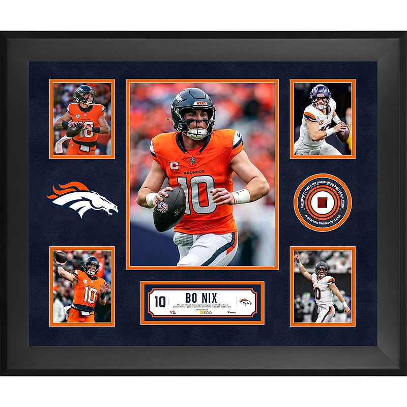 Bo Nix Denver Broncos Framed 20" x 24" 5-Photo Collage with a Piece of Game-Used Football - Limited Edition of 500