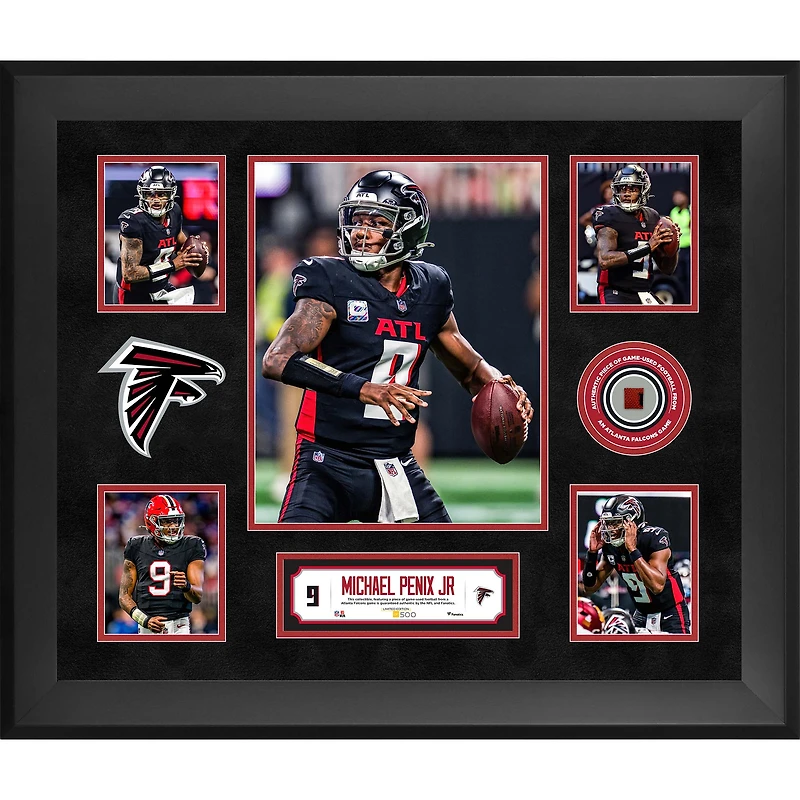 Michael Penix Jr. Atlanta Falcons Framed 20" x 24" 5-Photo Collage with a Piece of Game-Used Football - Limited Edition of 500