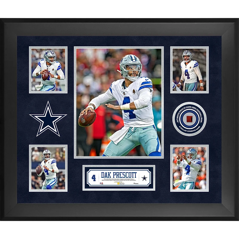 Dak Prescott Dallas Cowboys Framed 20" x 24" 5-Photo Collage with a Piece of Game-Used Football - Limited Edition of 500
