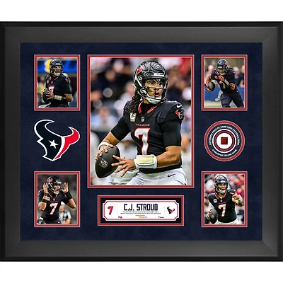 C.J. Stroud Houston Texans Framed 20" x 24" 5-Photo Collage with a Piece of Game-Used Football - Limited Edition of 500