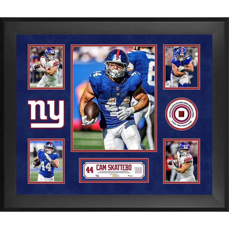 Cam Skattebo New York Giants Framed 20" x 24" 5-Photo Collage with a Piece of Game-Used Football - Limited Edition of 500