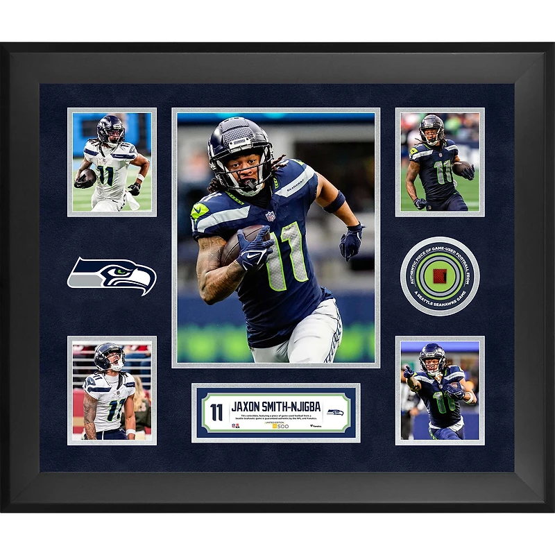 Jaxon Smith-Njigba Seattle Seahawks Framed 20" x 24" 5-Photo Collage with a Piece of Game-Used Football - Limited Edition of 500