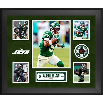 Garrett Wilson New York Jets Framed 20" x 24" 5-Photo Collage with a Piece of Game-Used Football - Limited Edition of 500