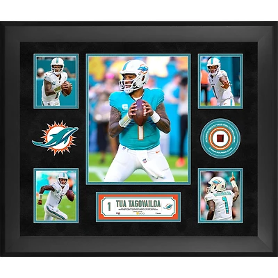 Tua Tagovailoa Miami Dolphins Framed 20" x 24" 5-Photo Collage with a Piece of Game-Used Football - Limited Edition of 500