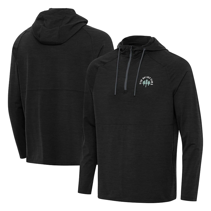 Men's Antigua Heather Black The Bay Golf Club Spikes Quarter-Zip Hoodie