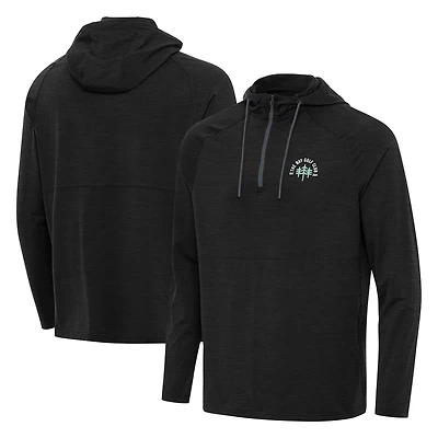 Men's Antigua Heather Black The Bay Golf Club Spikes Quarter-Zip Hoodie