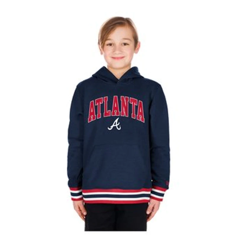 Youth New Era Navy Atlanta Braves Knit Trim Pullover Hoodie