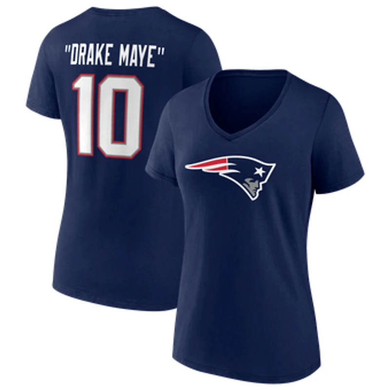 Women's Drake Maye Navy New England Patriots Nickname V-Neck T-Shirt
