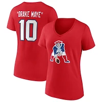 Women's Drake Maye Red New England Patriots Nickname V-Neck T-Shirt
