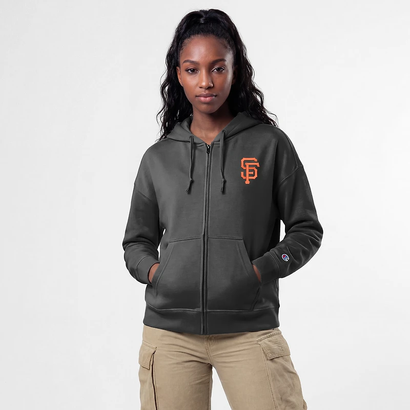 Women's Champion Black San Francisco Giants Powerblend Fleece Full-Zip Hoodie