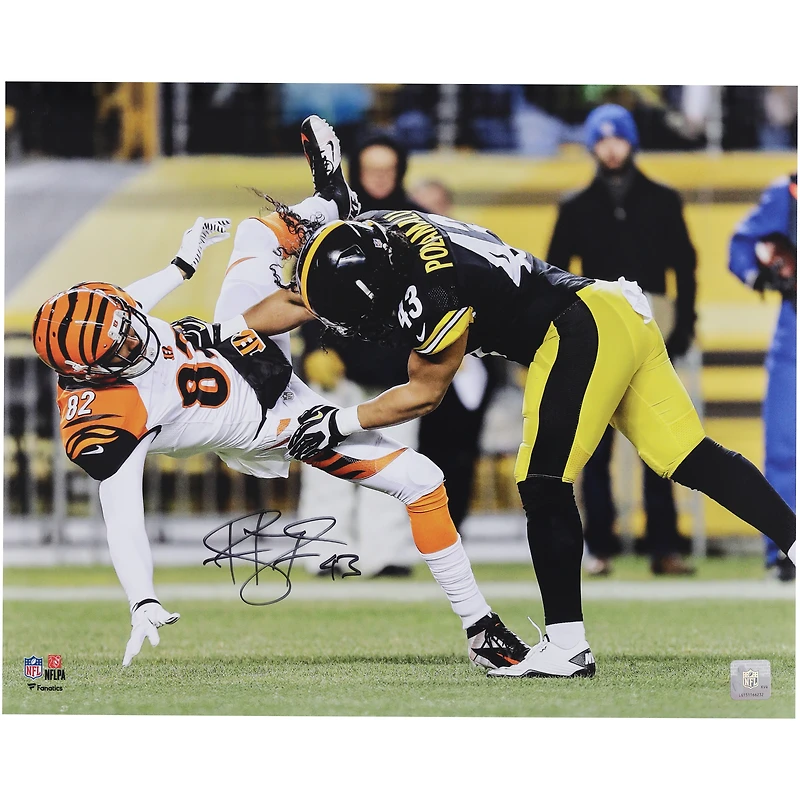 Troy Polamalu Pittsburgh Steelers Autographed 16" x 20" Hit vs. Bengals Photograph