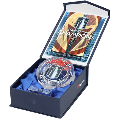 Adin Hill Vegas Golden Knights Autographed 2023 Stanley Cup Champions Crystal Puck - Filled with Ice from the 2023 Stanley Cup Final