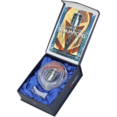 Jack Eichel Vegas Golden Knights Autographed 2023 Stanley Cup Champions Crystal Puck - Filled with Ice from the 2023 Stanley Cup Final