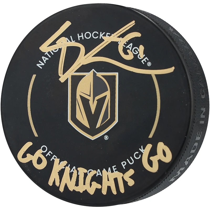 Mark Stone Vegas Golden Knights Autographed Official Game Puck with "Go Knights Go" Inscription
