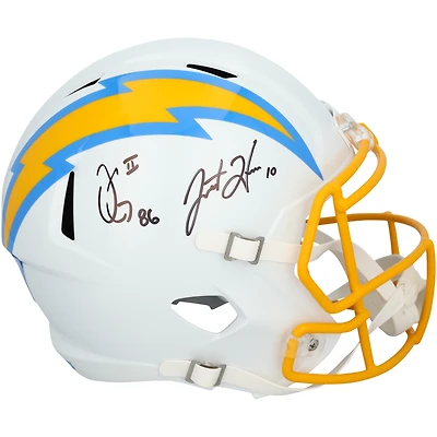 Justin Herbert & Oronde Gadsden Los Angeles Chargers Autographed Riddell Speed Replica Helmet