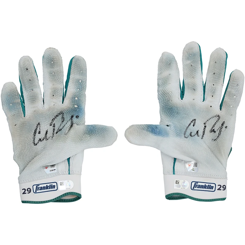 Cal Raleigh Seattle Mariners Autographed Game-Used White/Teal Franklin Batting Gloves from the 2025 MLB Season - NF70452463-64