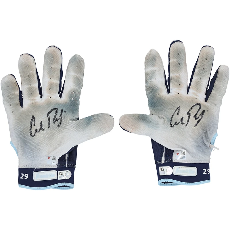 Cal Raleigh Seattle Mariners Autographed Game-Used White/Navy Franklin Batting Gloves from the 2025 MLB Season - NF70452465-66