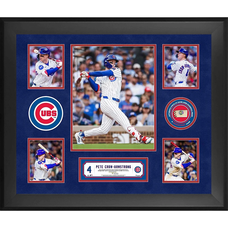 Pete Crow-Armstrong Chicago Cubs Framed 5-Photo Collage with a Piece of Game-Used Ball - Limited Edition of 500