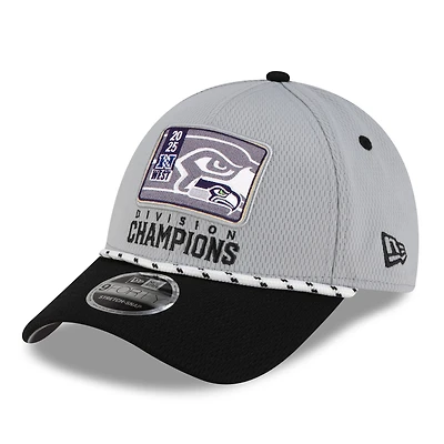 Men's New Era Gray/Black Seattle Seahawks 2025 NFC West Division Champions Locker Room Trophy Collection 9FORTY Adjustable Hat