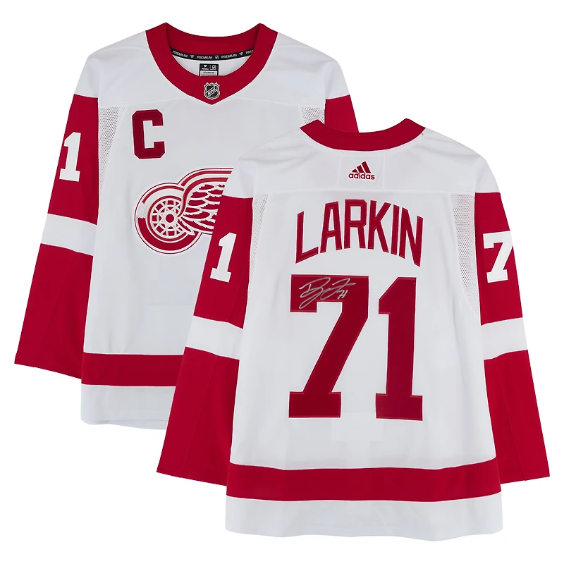 Dylan Larkin Detroit Red Wings Autographed White adidas Jersey with Captain Patch