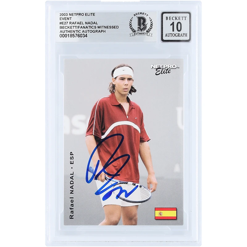 Rafael Nadal Autographed 2003 NetPro Elite Event #E27 Beckett Fanatics Witnessed Authenticated Auto 10 Rookie Card