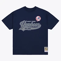 Men's Mitchell & Ness  Navy New York Yankees Script Sweep Arch T-Shirt