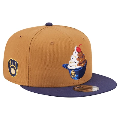 Men's New Era Khaki/Navy Milwaukee Brewers Ice Cream 9FIFTY Snapback Hat