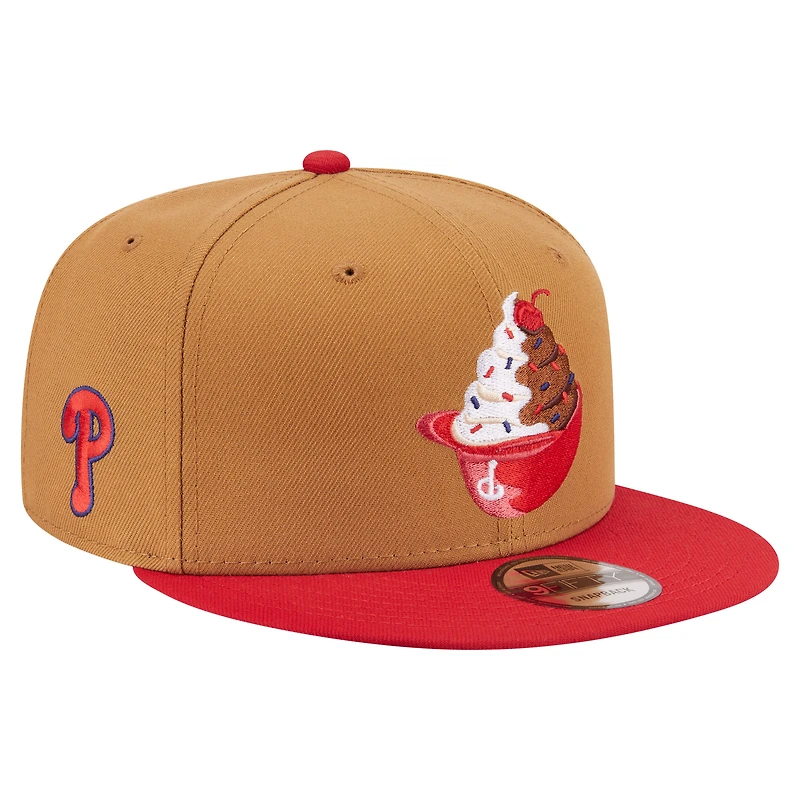 Men's New Era Khaki/Red Philadelphia Phillies Ice Cream 9FIFTY Snapback Hat