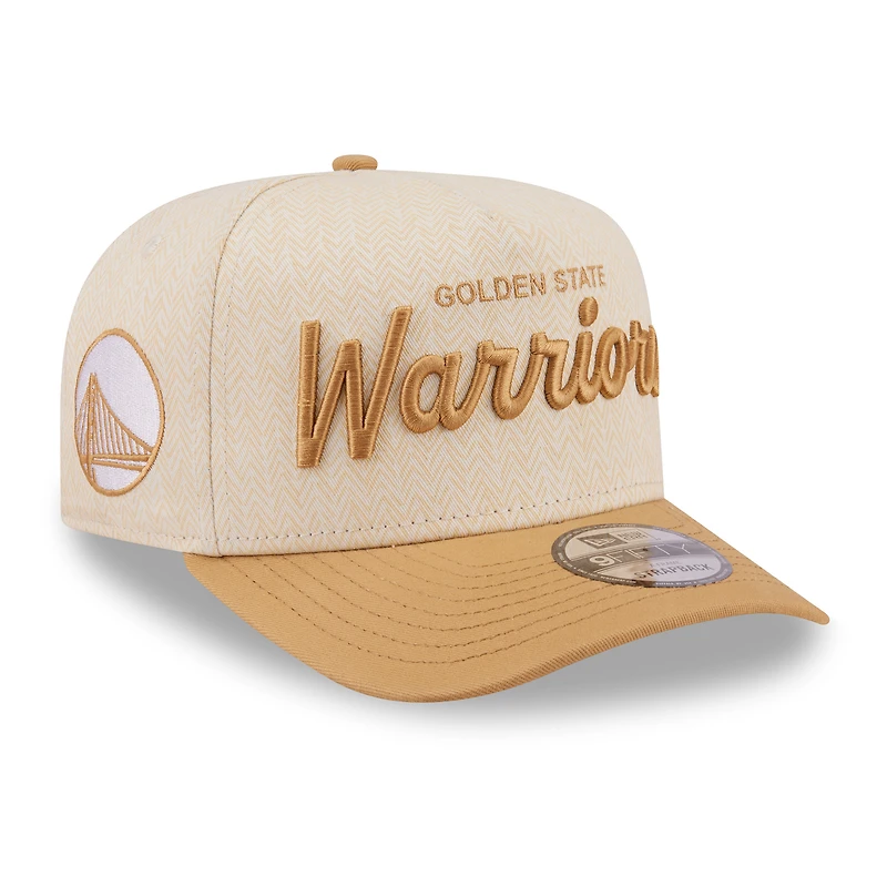 Men's New Era  Cream Golden State Warriors Herringbone 9FIFTY A-Frame Snapback Hat