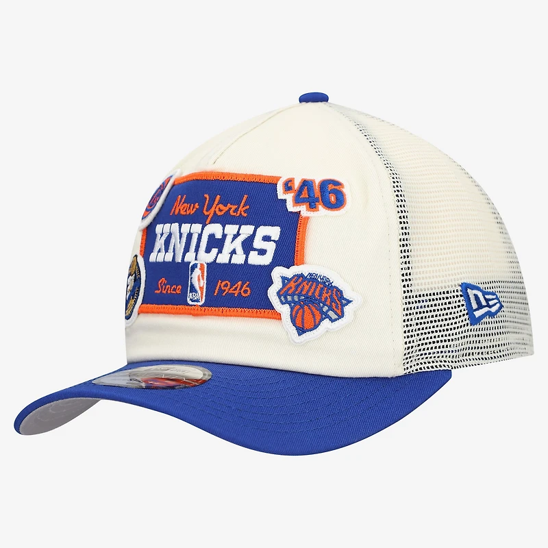 Men's New Era Off White New York Knicks Layered Patch 19TWENTY Adjustable Hat