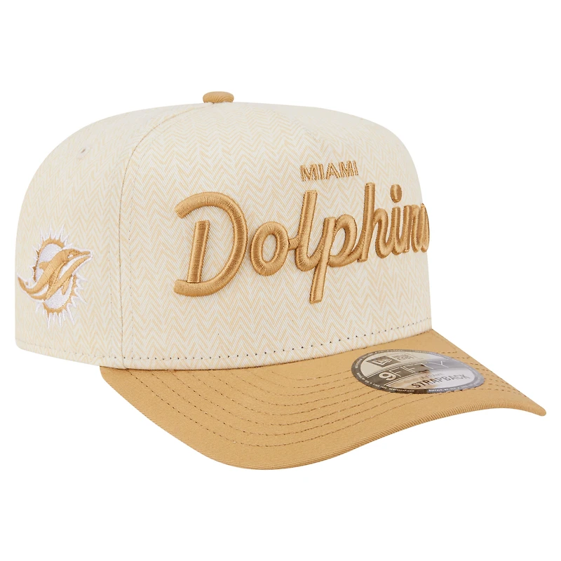 Men's New Era Cream Miami Dolphins Herringbone 9FIFTY A-Frame Snapback Hat