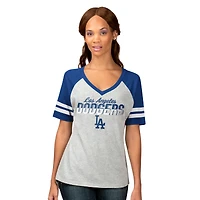 Women's G-III 4Her by Carl Banks Heather Gray Los Angeles Dodgers Goal Line Raglan V-Neck T-Shirt