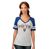 Women's G-III 4Her by Carl Banks Heather Gray New York Mets Goal Line Raglan V-Neck T-Shirt