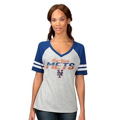 Women's G-III 4Her by Carl Banks Heather Gray New York Mets Goal Line Raglan V-Neck T-Shirt