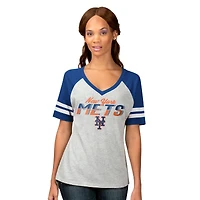 Women's G-III 4Her by Carl Banks Heather Gray New York Mets Goal Line Raglan V-Neck T-Shirt