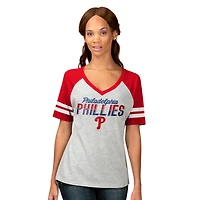 Women's G-III 4Her by Carl Banks Heather Gray Philadelphia Phillies Goal Line Raglan V-Neck T-Shirt