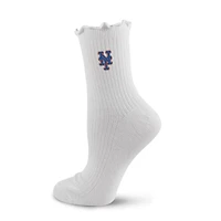Women's PRO Compression  White New York Mets Logo Lettuce Hem Quarter Socks