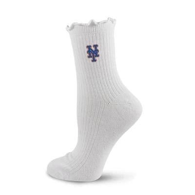 Women's PRO Compression  White New York Mets Logo Lettuce Hem Quarter Socks